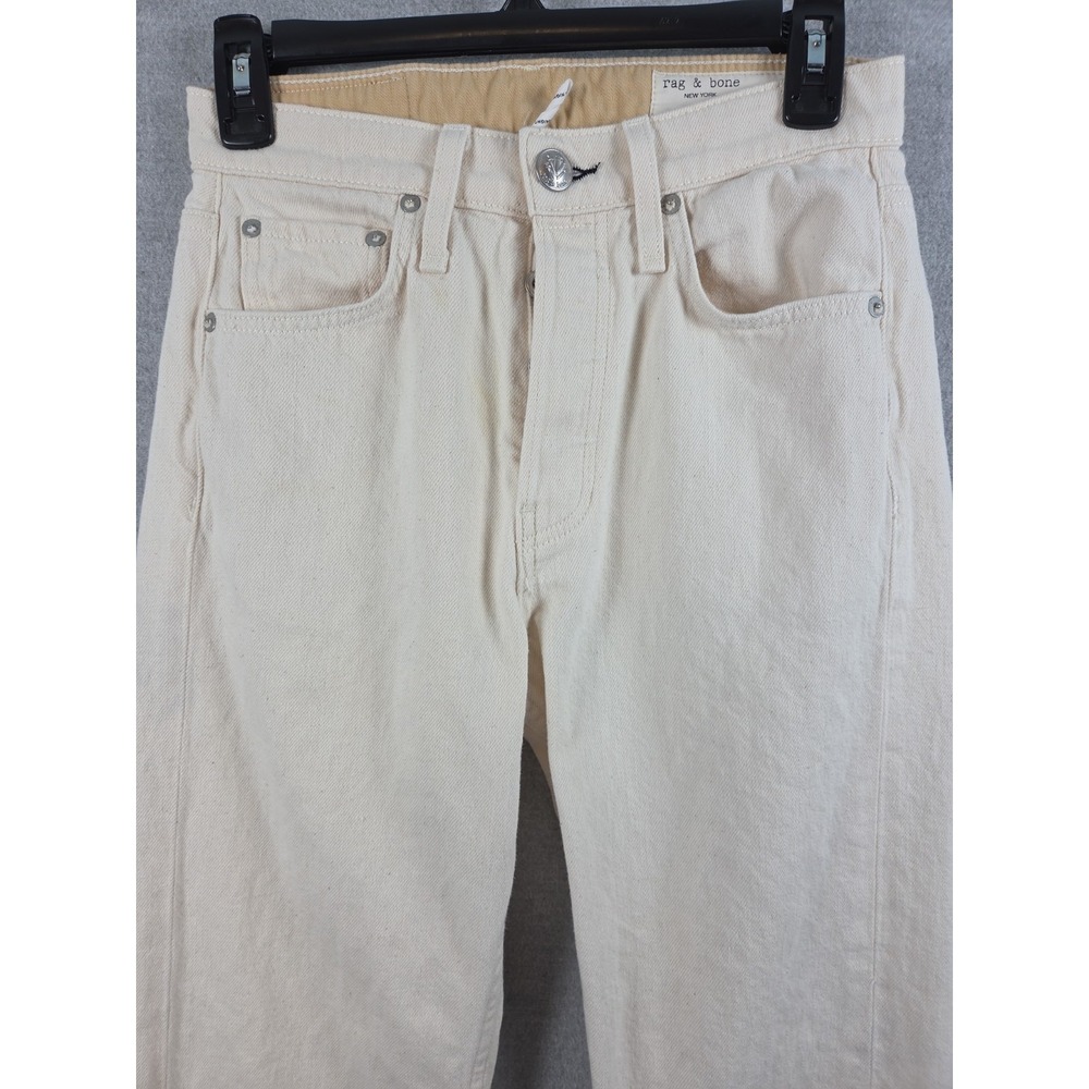 Rag & Bone Maya High Rise Straight Slim Jeans 25 Ecru Button Fly Boho